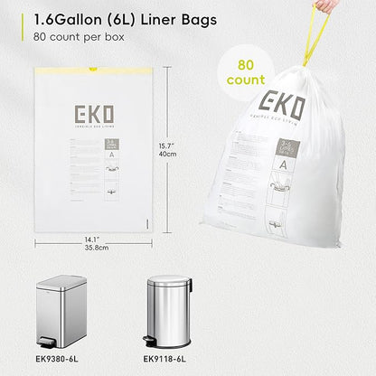 EKO 1.6 Gallon / 3-6 Liter, Extra-Strong Unscented Garbage Bags, Easy-Dispense