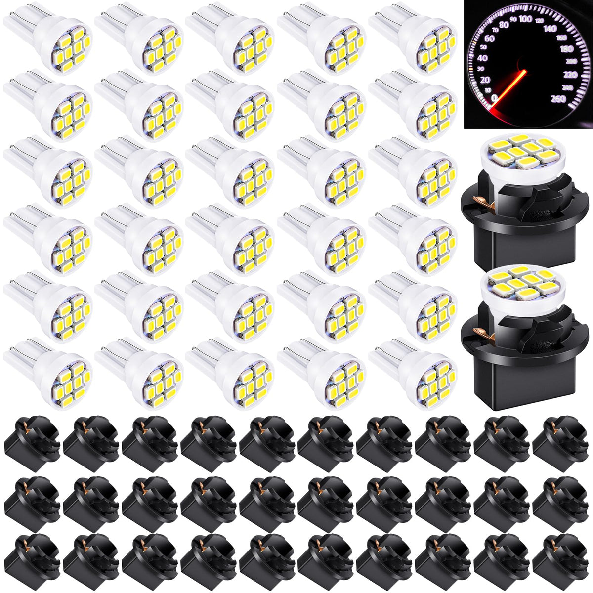 Frienda LED Dash Instrument Light Bulbs, 40 Pcs T10 194 168, Twist Lock Socket, White, for Dashboard Panel Gauge Cluster