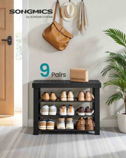 SONGMICS Shoe Rack Bench, 4 Tier Bamboo Shoe Storage Organizer, Entryway Bench, for Living Room, Bathroom, Bedroom, 11.3 x 27.6 x 20.5 Inches, Ink Black ULBS370BH01