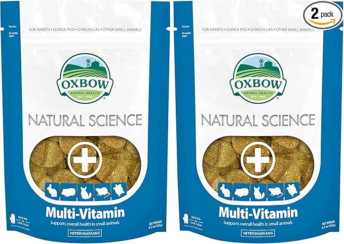 Oxbow Natural Science Multi-Vitamin,High Fiber Supplement for Rabbits & Guinea Pigs,Made with Timothy Hay,Multi-Pet Households,Omega 3 & 6 Fatty Acids,Made in USA,4.2 oz Bag,(Pack of 2)