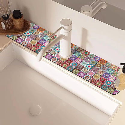 Faucet Draining Mat For Kitchen Sink Mexican Tiles Diatom Mud Absorbent Drain
