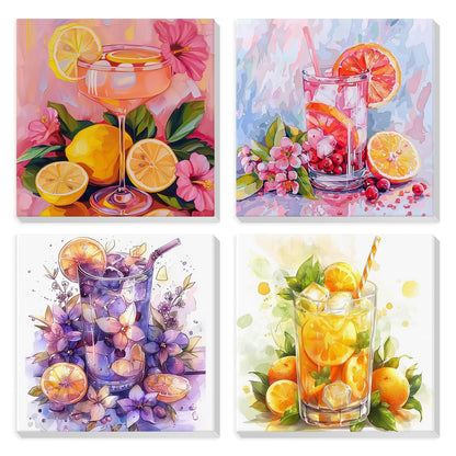 HEIBAGO 4 Pack Framed Paint by Numbers Kit for Adults Beginner, Adult Paint by Number Kits Cocktail, DIY Paint by Numbers for Adults,Small Easy Acrylic Oil Painting for Wall Decor 8 x 8 Inch