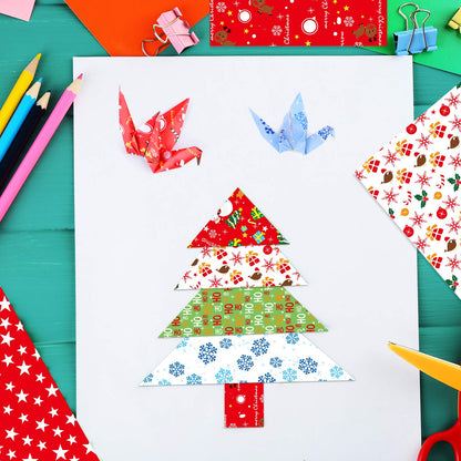 FEPITO 90 Sheets Christmas Pattern Paper Set, 14 x 21cm Decorative Paper for DIY Scrapbook Card Making Decoration, 10 Designs