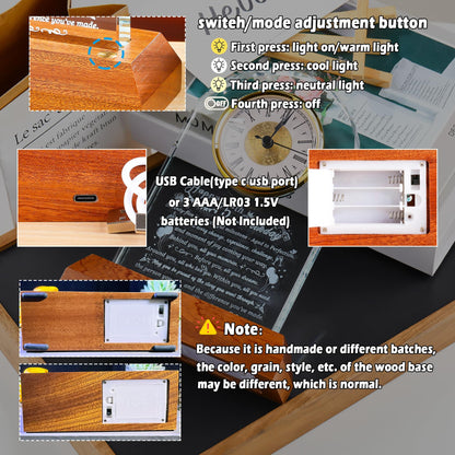 Arikyrist Happy 75th Birthday Glass Clock Gifts for Women, Men - 75 Year Old Birthday Gift with Wooden Light Base for Her Him, Turning 75 Quartz Clock Gift Idea for Parents Unique Desk Decoration