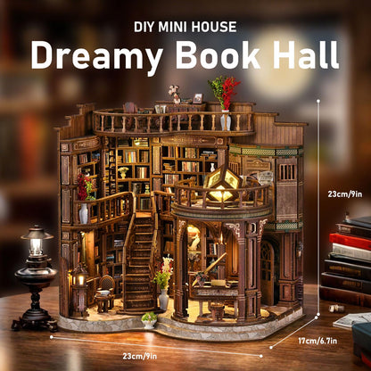 Book Nook Kit, DIY Miniature House with LED for Bookshelf Decor, Dreamy Book Hall 3D Wooden Puzzle Bookend, Relaxing DIY Craft for Adults & Teens (14+), 888PCS, Gift for Friends & Family