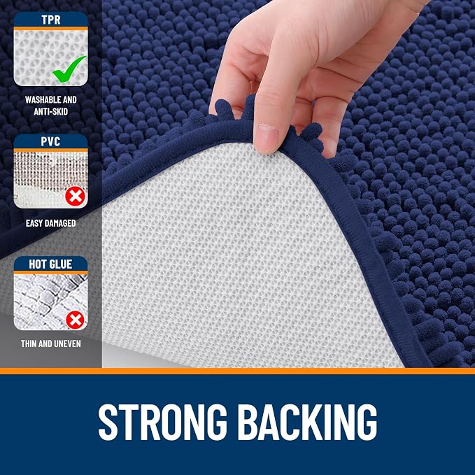 OLANLY Large Bathroom Rugs 59x35, Soft Absorbent Chenille Bath Rugs, Rubber Backing Quick Dry, Machine Washable Bath Mats for Bathroom Floor, Tub and Shower, Home Decor Accessories, Twilight Sapphire