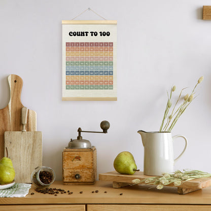 TLESKE Boho Classroom 1-100 Number Hundreds Chart Poster Hanger Frame, Homeschool Hanging Wall Art Decor for Toddlers Kids Room Nursery Playroom, Preschool Prek Learning Educational Poster, 12x16