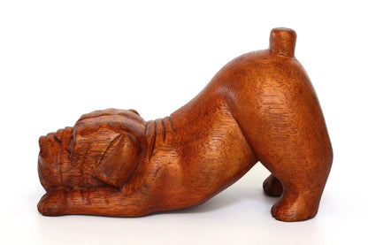 G6 Collection Wooden Hand Carved Crouching English Bulldog Statue Figurine Sculpture Art Decorative Rustic Home Decor Accent Handmade Handcrafted Wood Decoration Gift Dog Artwork,