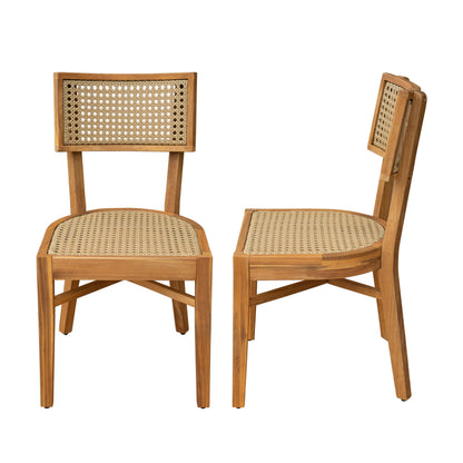 Christopher Knight Home Neeko Acacia Wood Patio Dining Chairs Set of 2, Wooden Outdoor Kitchen Side Chair, Wicker Garden Chair Set for Dining Table, Patio Furniture Extra Seat, Light Brown + Teak