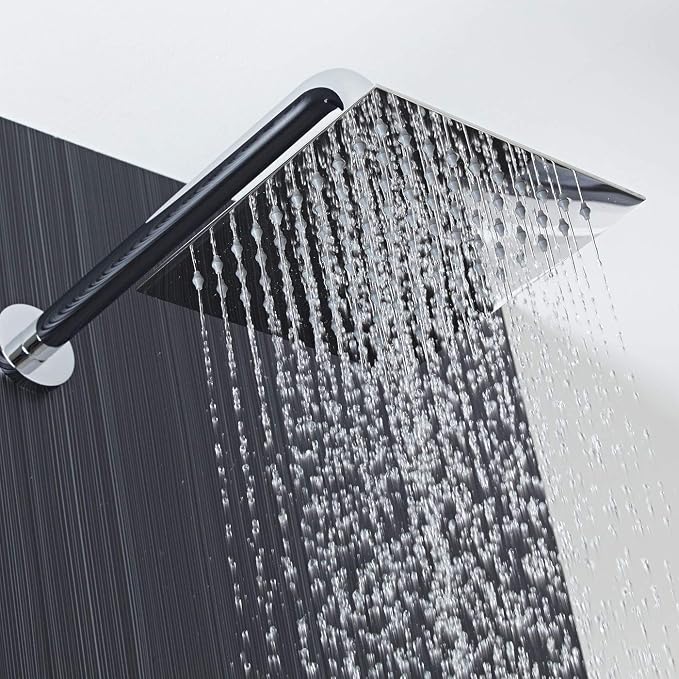 Voolan Rain Shower Head - High Flow Large Rainfall Shower Heads Made of Stainless Steel - Waterfall Bathroom Square Showerhead - Ceiling or Wall Mount (12" Chrome)
