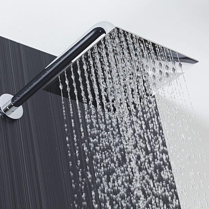 Voolan Oversize Rain Shower Head - High Flow Square Rainfall Showerhead - Waterfall Full Body Coverage - Universal Ceiling or Wall Mount (16 Inch, Brushed Nickel)