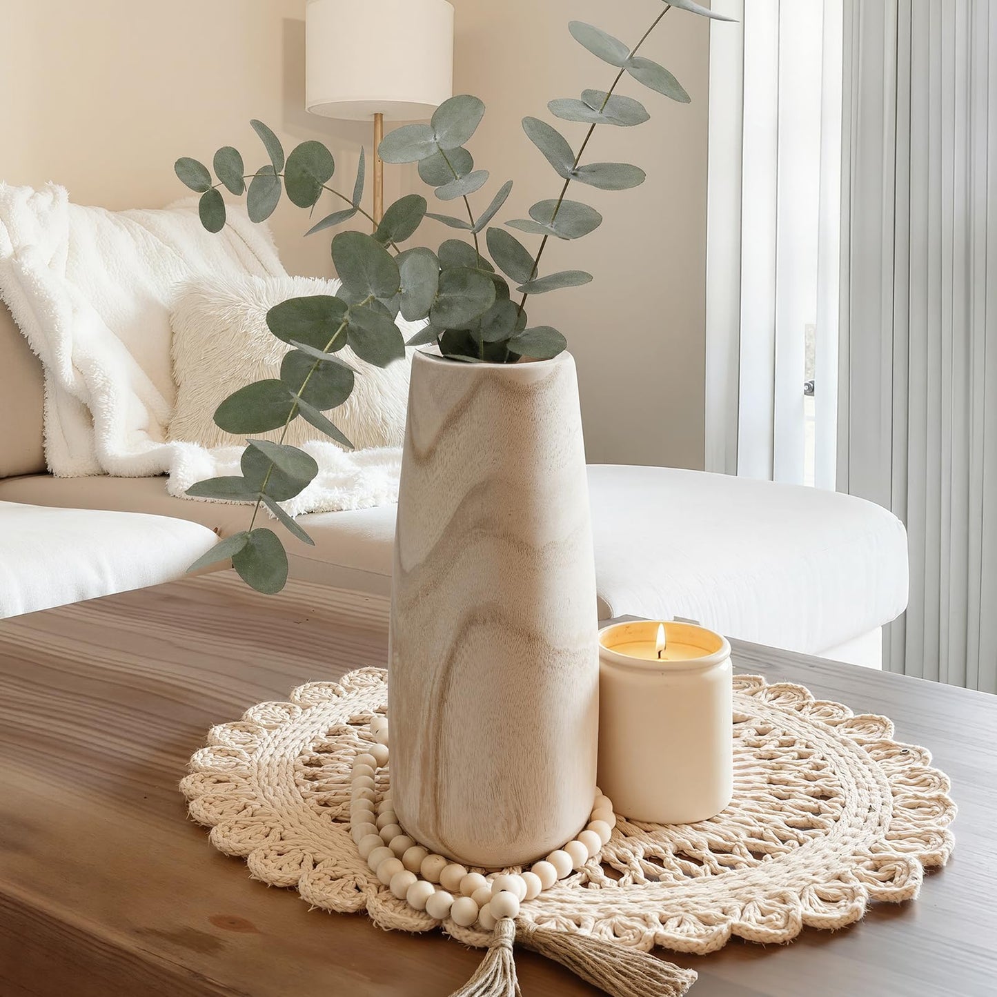 Natural Wood Vase for Dried Flowers – 12 Inch Decorative Table Vase