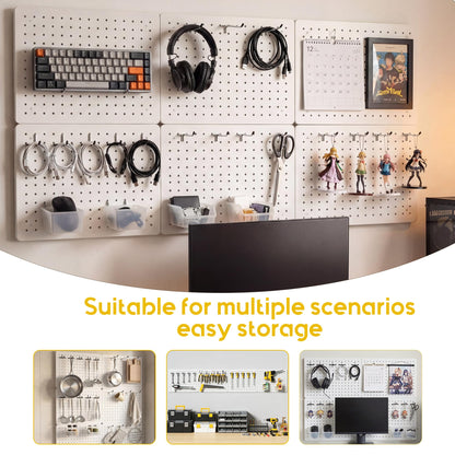 PHX Grove Peg Board for Tools, 4 Pack Metal Pegboard Wall Organizer with Hooks,12"×16" White Pegboard Panels for Walls Home, Garage Tool Storage, Kitchen, Office Organization, Craft Room