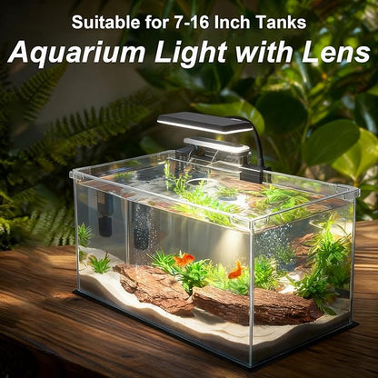 Vimvins Full Spectrum 10W Fish Tank Light Enhanced Edition LED Aquarium Light with Lens, 3 Adjustable Modes(Suitable for 7-16 Inch Tanks)