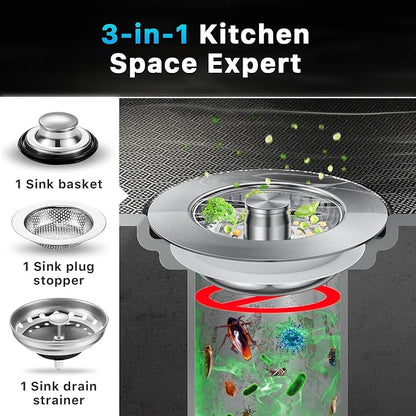 1S-Install Upgraded Kitchen Sink Strainer & Stopper – Pop-Up Fast Drain
