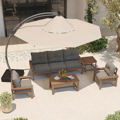 Teak HDPE Patio Sofa Set, 3-Piece Sectional Outdoor Patio Furniture Set, All Weather Outdoor Couch Set with Washable Thick Cushions for Lawn, Garden, Deck, Balcony, Porch, Poolside, Yard