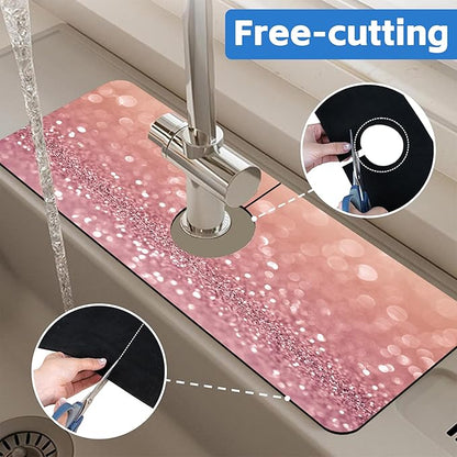Abstract Pink Glitter Diamond Sink Faucet Absorbing Mat Sink Splash Guard