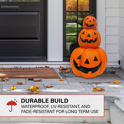 Haunted Hill Farm 2-Ft 3 Stacking Pumpkins Blow Mold, Light Up Halloween Decoration & Prop, Indoor Pumpkin Décor for Haunted House, Apartment, Home & Office