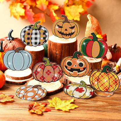 DoubleFill 9 Pcs Luminous Thanksgiving Diamond Painting Tabletop Decor Double Sided Thanksgiving Pumpkin Diamond Art Kits for Adults Glow in The Dark Pumpkin Centerpieces for Table Desktop DIY Crafts