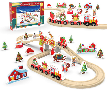 Wooden Train Set, Train Track for Toddlers 3-5, Wooden Tracks Kids Girls Boys Toys, 42Pcs Trains Toy Set for 3 4 5 6 Year Old Compatible with Thomas, Brio