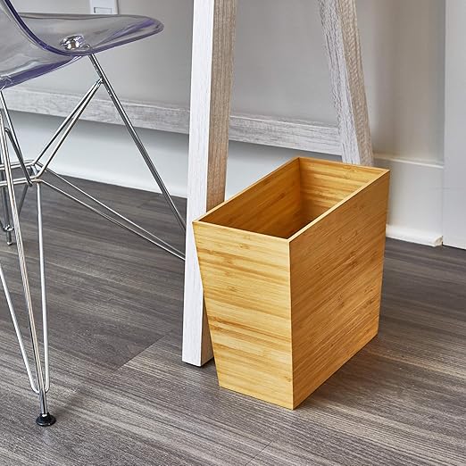 iDesign Rectangular Bamboo Waste Basket, The Formbu Collection – 10.5" x 5.75" x 10”, Natural Wood Finish