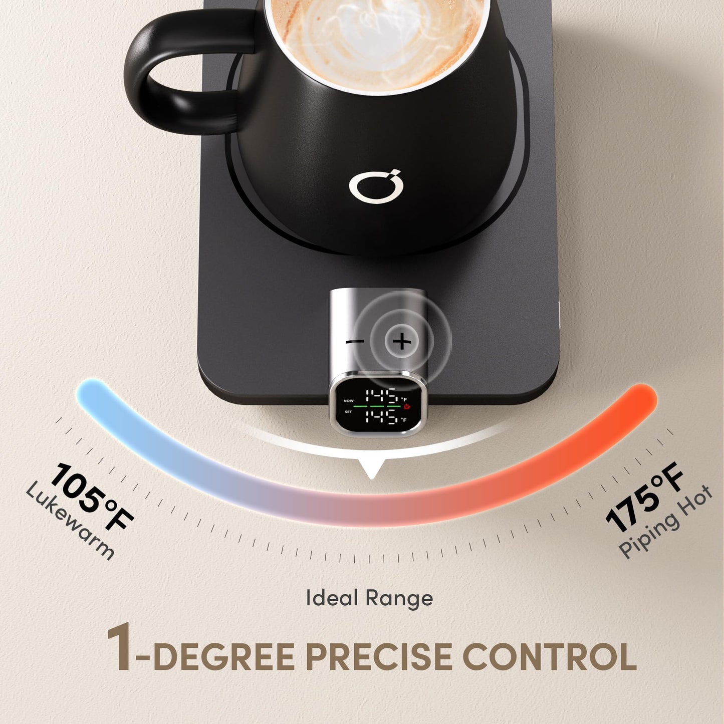 Coffee Mug Warmer Set, Temperature Control Smart Heated Mug for Desk, Electric Coffee Warmer with Auto Shut Off & Real-Time Temp Display, Gifts for Men Women, 15oz, Beige