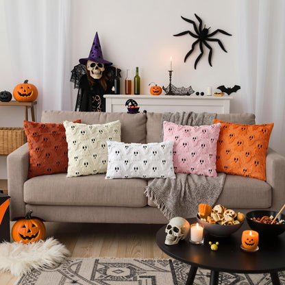 decorUhome Fall Halloween Ghost Pillow Covers 18x18 Inch Pack of 2 Soft Plush Faux Wool Textured Throw Pillow Covers Cute 3D Ghost Decorative Cushion Cases for Couch Sofa Bedroom Home Decor, Rust