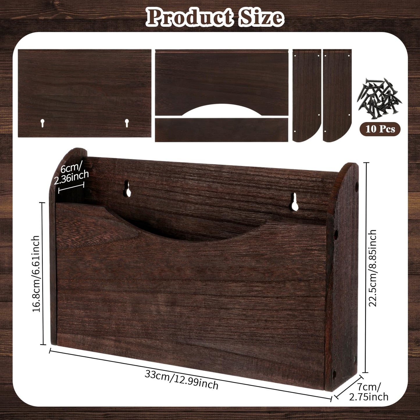 Suzile Wall Mounted File Holder Wood Magazine Holder Wall Hanging File Organizer for Office Mail Magazine Letter Paper Folder Organization (Brown)