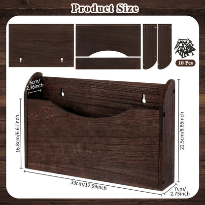 Suzile Wall Mounted File Holder Wood Magazine Holder Wall Hanging File Organizer for Office Mail Magazine Letter Paper Folder Organization (Brown)