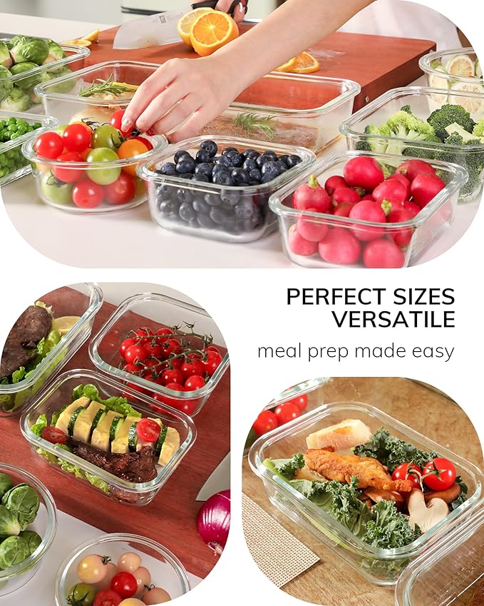 2-Pack Glass Food Storage Containers with Tempered Glass Lids (21.3oz/2.7cup) - Airtight Snap Lock, Microwave & Oven Safe (-4℉~ 950°F), Freezer to Baking Dish, BPA-Free, Gift Box (Blue)