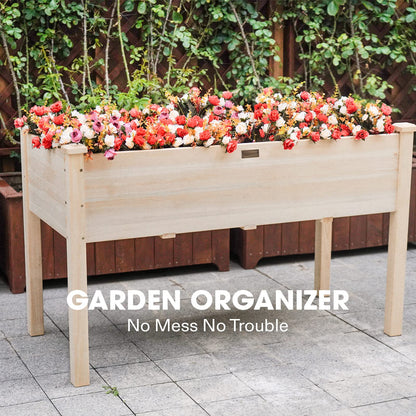 VIVOSUN Elevated Wooden Raised Garden Bed, 48 x 24 x 30 Inches, Outdoor Wood Planter Box w Bed Liner and Gloves for Garden, Patio, Balcony, Backyard and Outdoors, 220-Pound Capacity