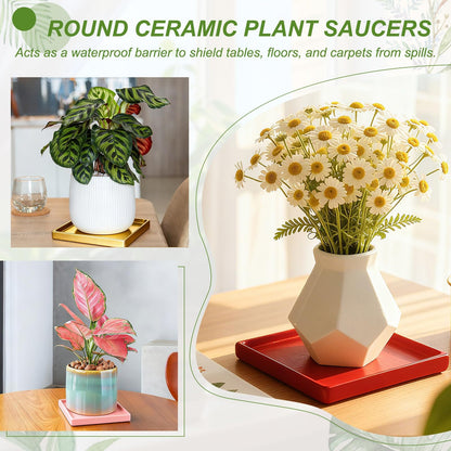YELARXI 7.5 Inch Ceramic Plant Saucers, Square Flower Planter Water Trays Ceramic Plant Saucer Pot Tray -Fitting for (Outdoor/Indoors/Garden/Planting/Water/Flower/Coffee) White