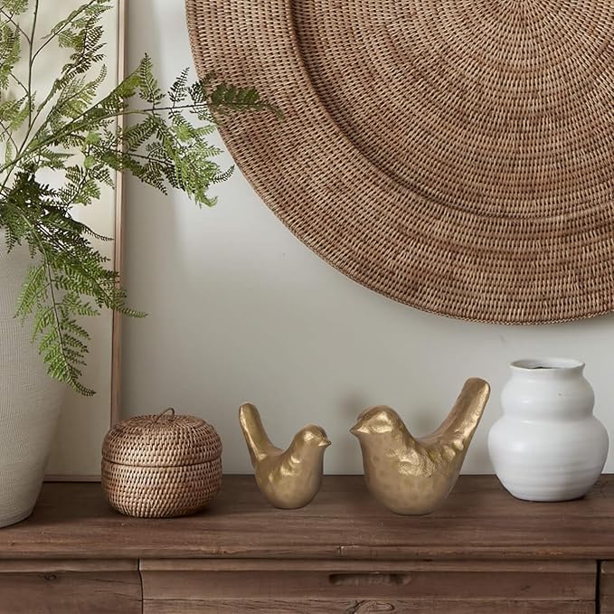 Elegant Cast Iron Bird Statue with Vintage Brass Coating – Gold Bird Figurine for Home Desk, Living Room, Bedroom, Office – Charming Decorative Ornament