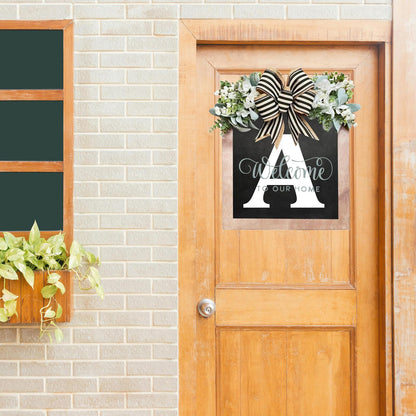 Last Name Front Porch Decor - Welcome Sign With 26 Letter Monogram (H) - Outdoor Decorations for All Seasons