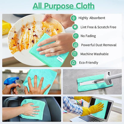 FIXSMITH Turquoise Microfiber Cleaning Cloth -Pack of 8, Highly Absorbent