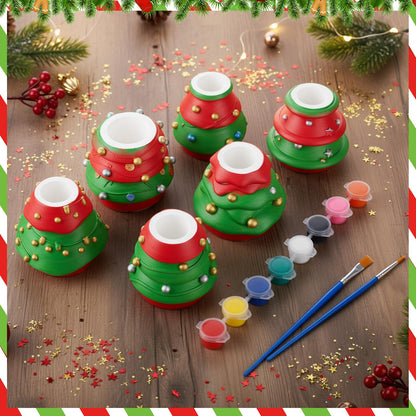 Vesici 6 Sets Christmas Paint Your Own Succulent Planter Ceramic Mini Unpainted Flower Pots Xmas Trees DIY Paintable Bisque Gift for Winter Holiday Craft Project Activity Party Favor