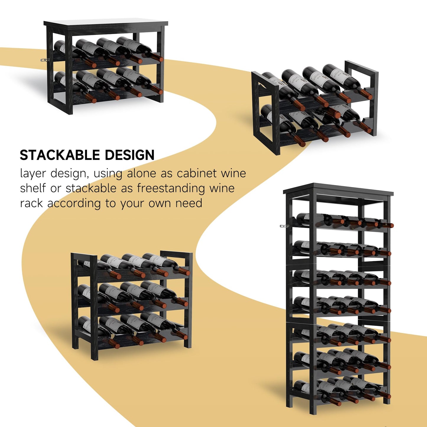 28-Bottle Wine Rack Free Standing Floor, Solid Wood 7-Tier Display Wine Storage Shelves with Tabletop, Wobble-Free Bottle Holder for Cellar Kitchen Bar Dining Room Living Room
