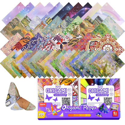 JoyCat Origami Papers, 6x6 Inches - 200 Sheets Premium Origami Paper Kit – Double Sided Patterned Paper (4-Theme Mega Pack) – Van Gogh & Monet Art, Ethnic Designs