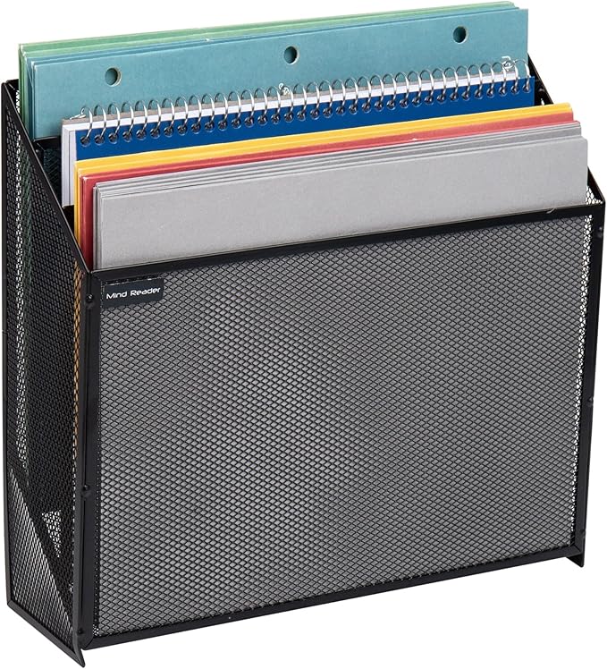 Mind Reader Vertical File Storage, Desktop Organizer, Wall Mount, Metal Mesh