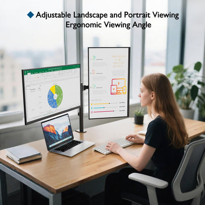 BONTEC Dual Monitor Desk Mount, Full Motion Adjustable Monitor Stand for 13–27 Inch Screens, Heavy Duty Arms Hold Up to 22 lbs Each, VESA 75x75/100x100 mm, C Clamp and Grommet Base, Cable Management
