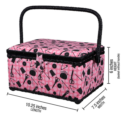SINGER 07276 Sewing Basket with Sewing Kit Accessories, Pink & Black,