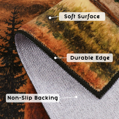 ASPMIZ 3x5 Rustic Area Rugs Non-Slip Washable — Buffalo Plaid Country Log Cabin Bear Deer Fox Design, Vintage Soft Faux Wool Throw Rug for Living Room Bedroom, Low Pile