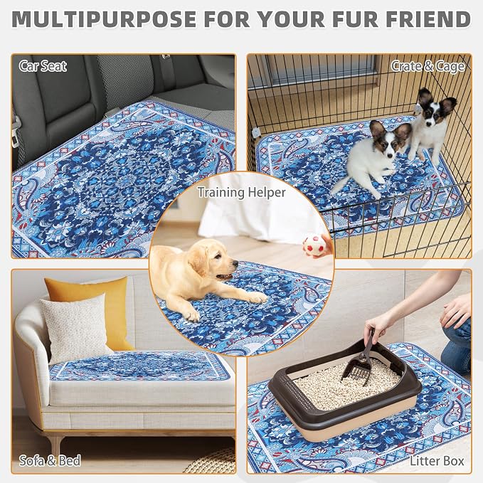 KOOLTAIL Washable Pee Pads for Dogs, 2 Pack Super Absorbent Reusable Puppy Training Pads Waterproof, Nonslip and Leak-Proof Dog Pee Pads, Large Pet Mats Whelping Pads for Floor, Crate, Couch 36"x41"