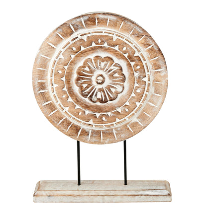 Eximious India Farmhouse Table Sculpture Home Decor Statue Mandala Carved for Modern Home 10" x 14", Living Room, Fireplace Mantel Shelf, Table and Entryway Decor Stand (Design 2)