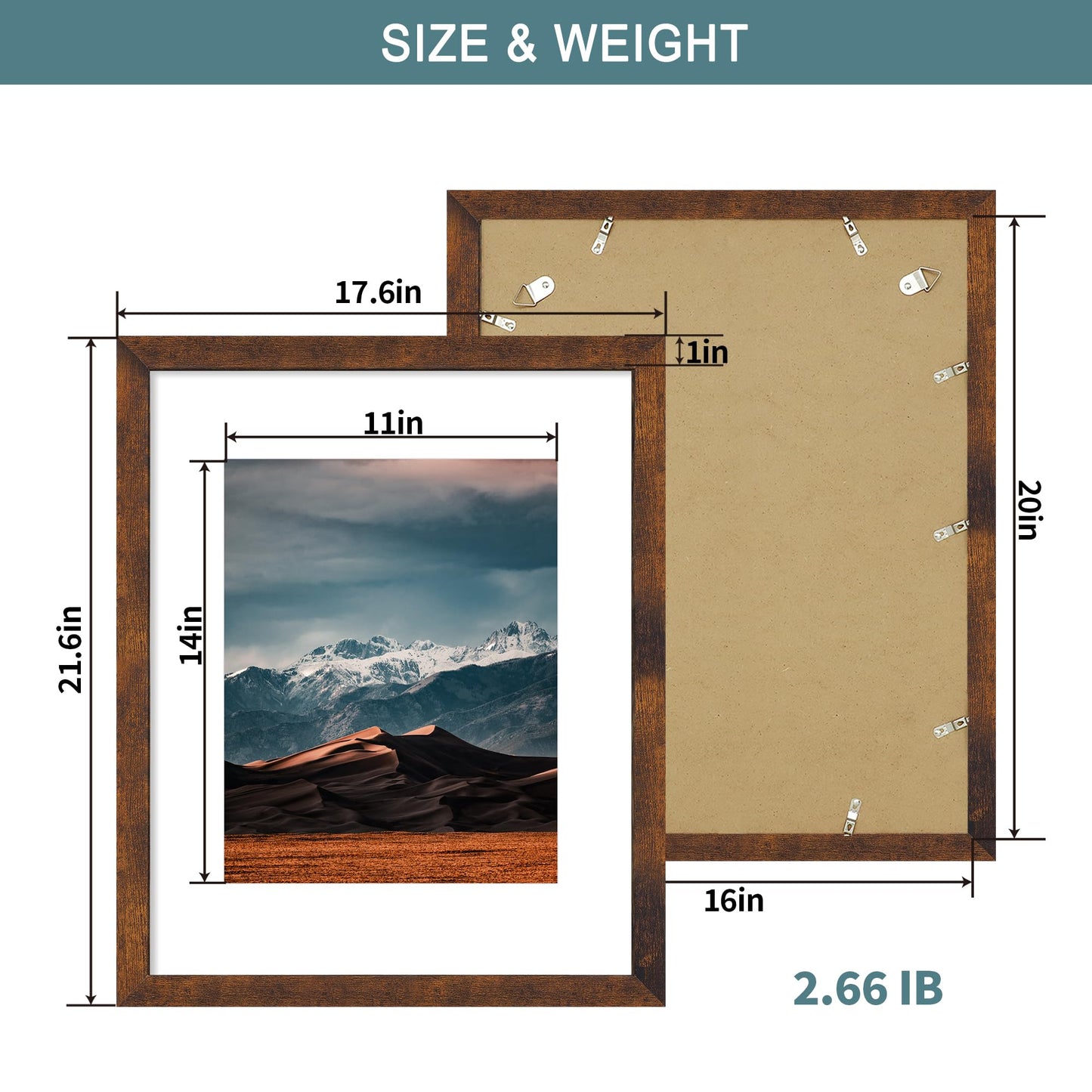 iRahmen 16x20 Poster Frame with 11x14 Mat - Plexiglass Wooden Picture Frames for Photo Wall Gallery Mounting (Dark Brown, Set of 2)