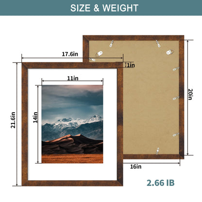 iRahmen 16x20 Poster Frame with 11x14 Mat - Plexiglass Wooden Picture Frames for Photo Wall Gallery Mounting (Dark Brown, Set of 2)