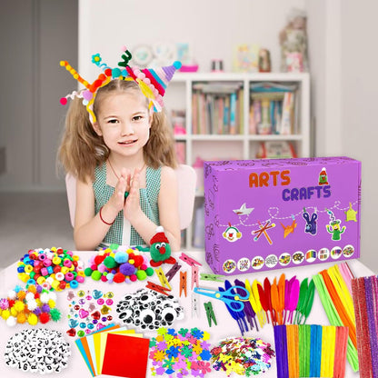 2000 Pcs DIY Arts and Crafts Supplies Kit for Kids - Kids Craft Kits Art Supplies Material Set with Pipe Cleaner All in 1 Crafting Collage Activity for Toddlers Gifts Toys Age 5 6 7 8 9 Year Old Girls