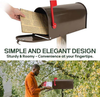 Brown Mailboxes for Outside, RAINHOL Post Mount Mailbox, Galvanized Steel Medium Capacity Mail Boxes, 19 x 8.7 x 6.7 Inches