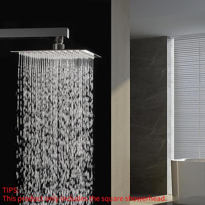 BESy 8 Inch Rain Shower Head, 8" Square Rainfall & High Pressure Stainless Steel Bath Showerhead, 1/16" Ultra Thin, Waterfall Full Body Coverage with Silicone Nozzle, Oil Rubbed Bronze Finish