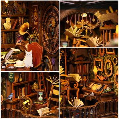 ETKVR Book Nook Kit, Book Nook Kits for Adults DIY Booknook Model Build, DIY 3D Wooden Puzzle Bookend Booknook Bookshelf Insert Miniature Dollhouse Kit for Home Decoration